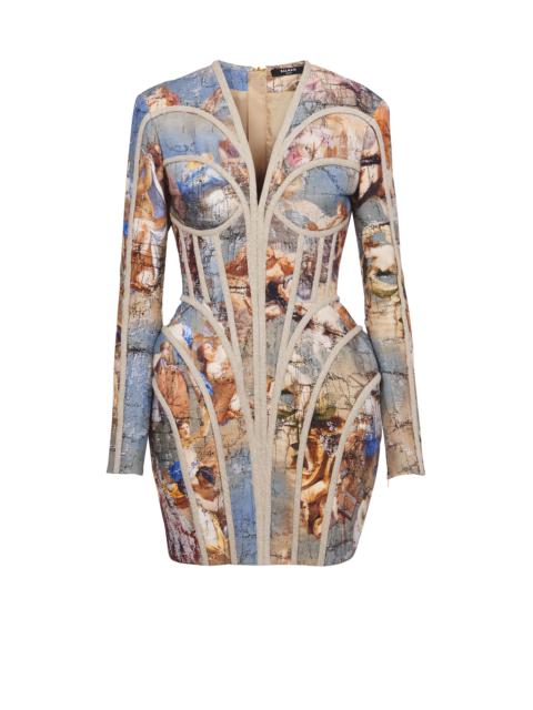 Balmain Sky printed linen cage dress