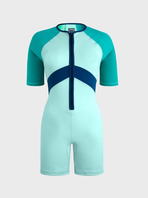 Women Short Rashguard One-piece Swimsuit Tricolore