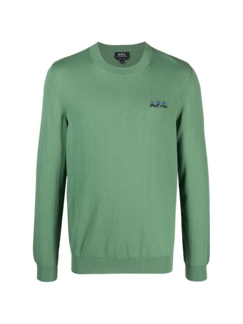 logo-embroidered fine-knit jumper