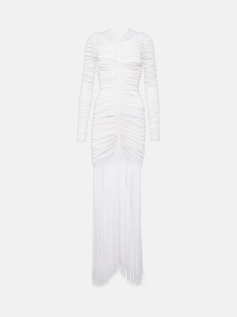 Guisa fringed shirred silk-blend gown