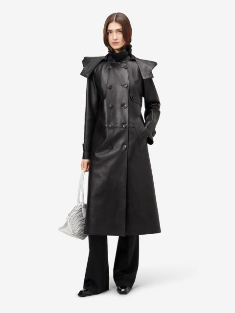 Alexander McQueen Women's Leather Hooded Trench Coat in Black