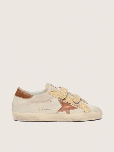 Golden Goose Women’s Old School in pearl suede with brick-red leather star and raffia strap