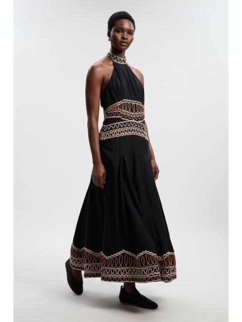 KAREN MILLEN Embroidered Cotton Linen Woven Halter Dress