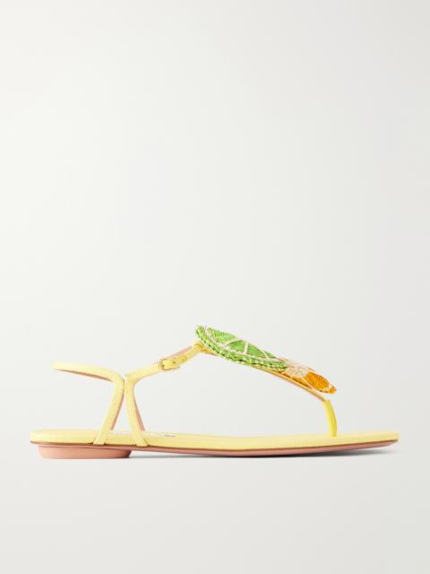 AQUAZZURA Embellished Raffia Thong Sandals