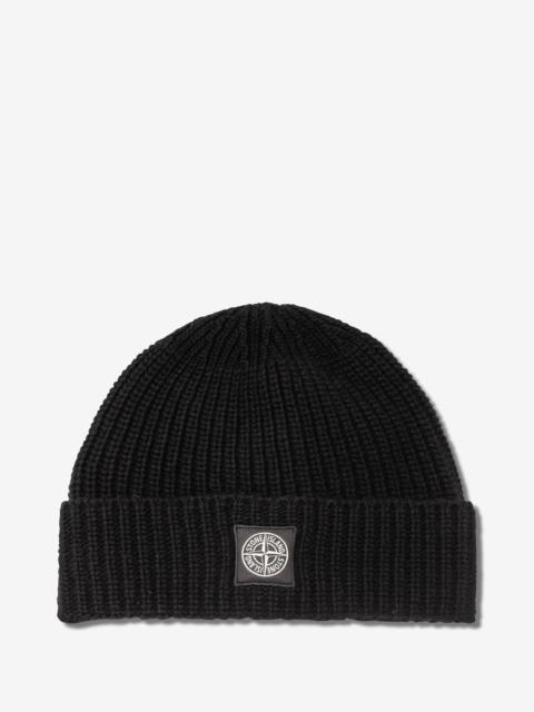 Black Logo Patch Wool Beanie Hat