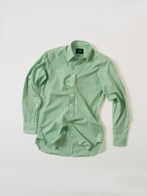 Drake's Green Narrow Stripe Cotton Poplin Button-Down Shirt