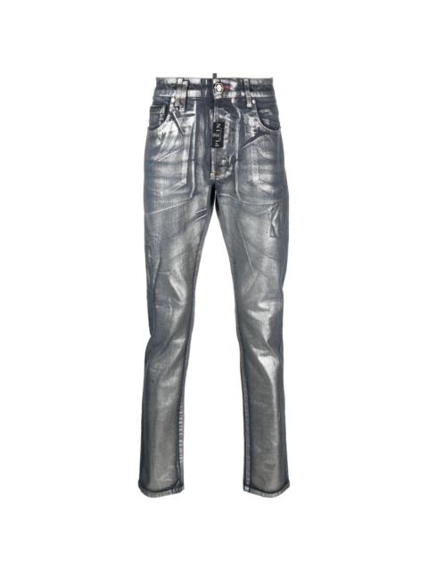 metallic-effect straight-leg jeans