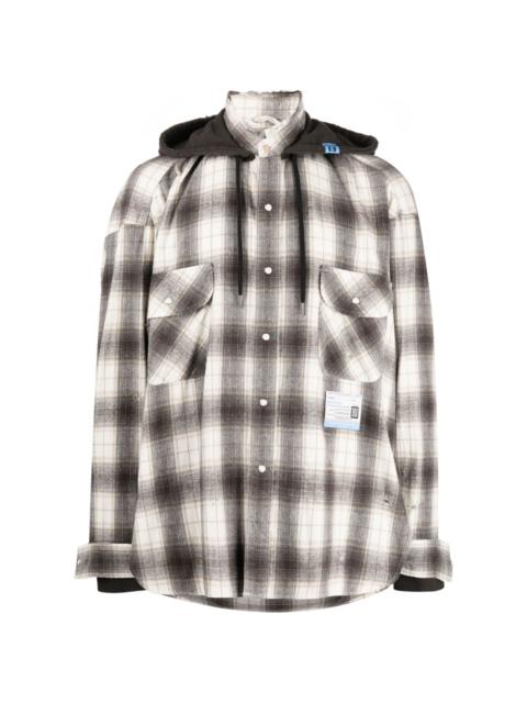 plaid-check cotton hooded shirt