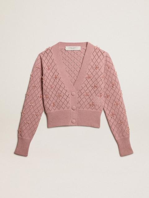 Golden Goose Openwork cotton cropped cardigan with decorative crystals