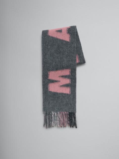 Marni GREY WOOL AND MOHAIR SCARF WITH MAXI LOGO