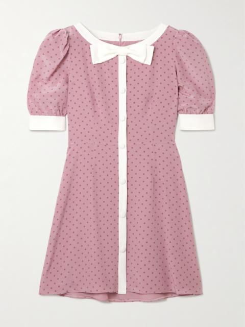 Alessandra Rich Clover Bow-detailed Polka-dot Silk Mini Dress