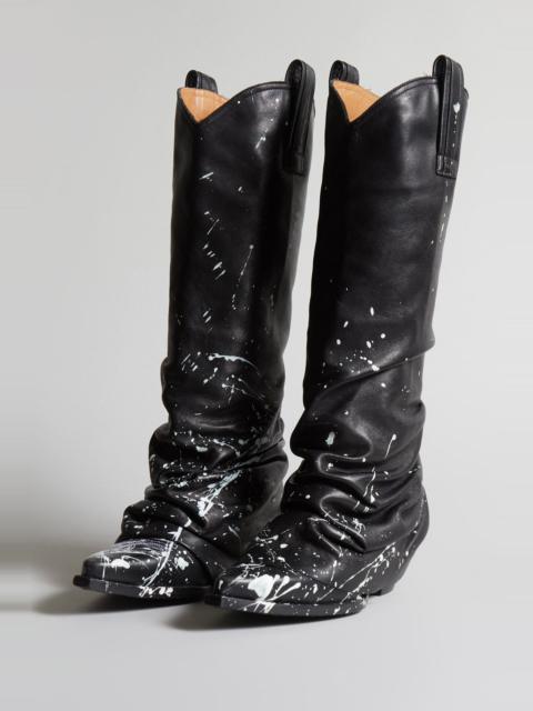 R13 MID COWBOY BOOTS - BLACK PAINT SPLATTER