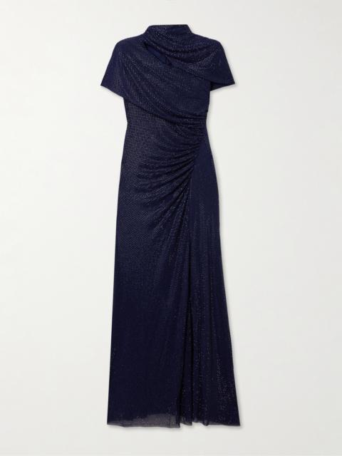 self-portrait Crystal-embellished Cutout Draped Stretch-jersey Midi Dress