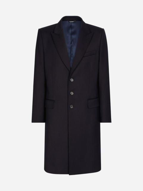 Single-breasted technical stretch wool coat