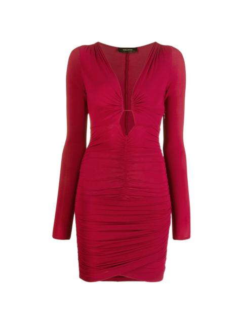 plunge ruched long-sleeve dress