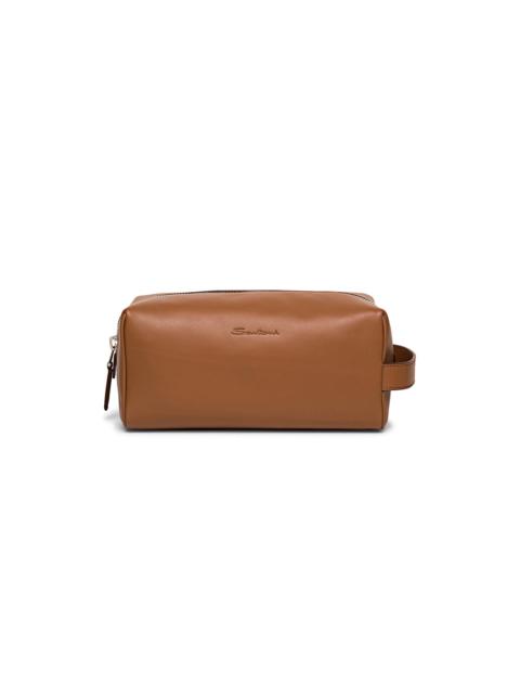 Santoni Brown leather pouch