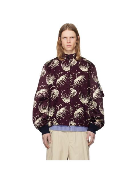 sacai Burgundy Dot Flower Print Bomber Jacket