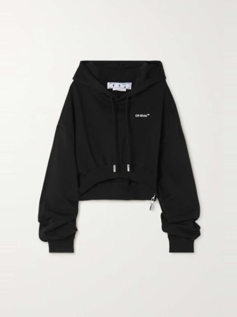 Off-White For All Helv cropped embellished cotton-jersey hoodie