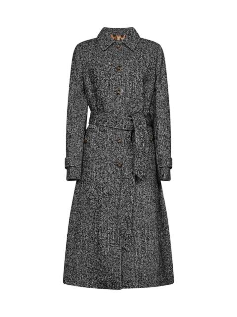 Dolce & Gabbana Black and white chevron wool-blend belted coat