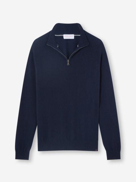 Derek Rose Men's Half-Zip Sweater Finley Cashmere Navy