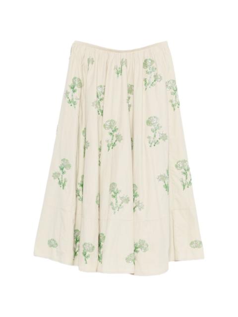 maje floral A-line midi skirt