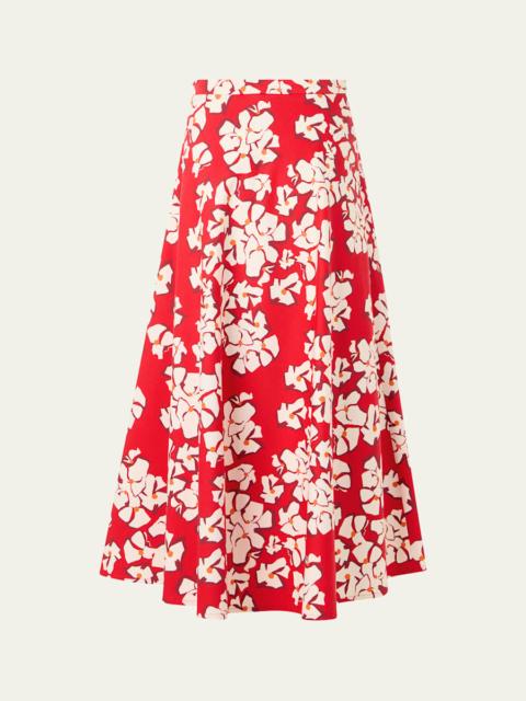 AKRIS Floral-Print Cotton Midi A-Line Skirt