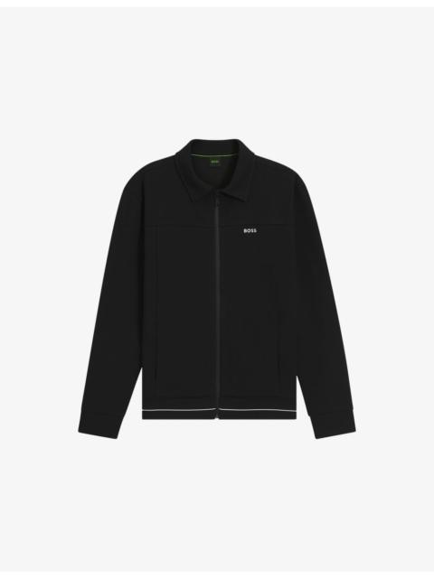 BOSS Logo-Embroidered Polo-Collar Cotton-Blend Tracksuit Top