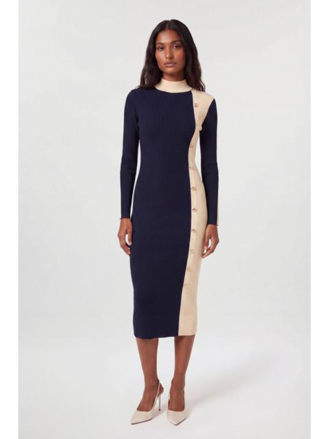 KAREN MILLEN Knit Rib With Contrast Detail Midi Dress