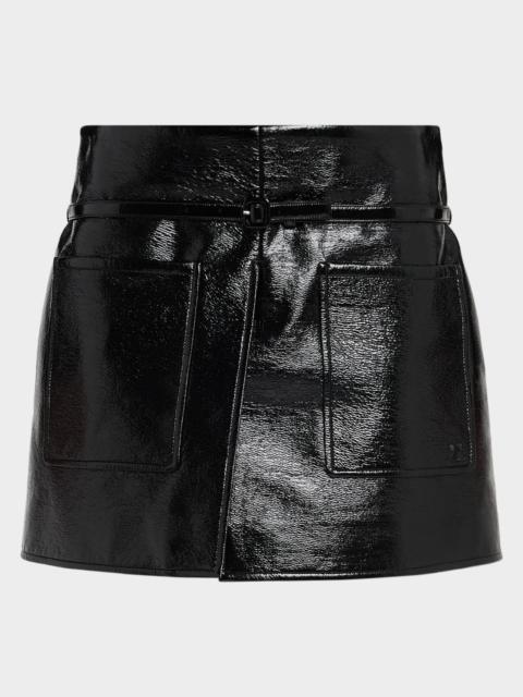 courrèges Two Pockets Vinyl Mini Skirt With Belt
