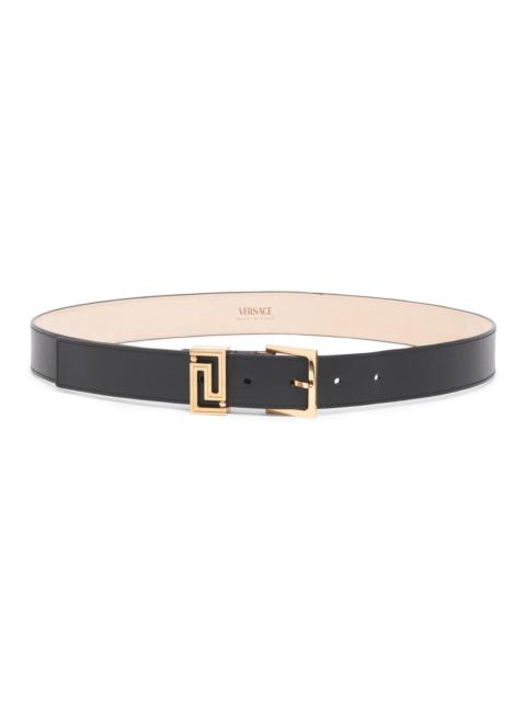 VERSACE Women's Leather Greek Key Logo Belt - Black Gold