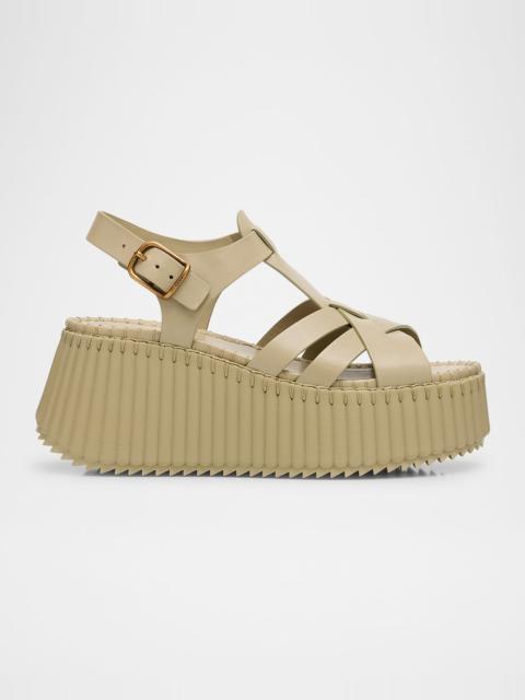 Chloé Nama Leather T-Strap Platform Sandals