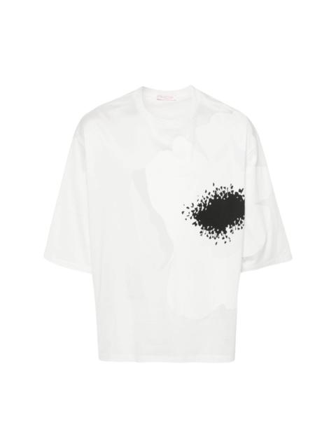 floral-stamp cotton T-shirt