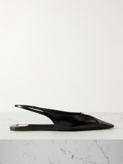 SAINT LAURENT Babylone Embellished Leather Slingback Point-toe Flats