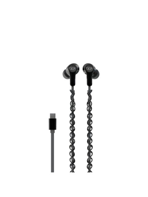 Diesel black wired earbuds and charms
