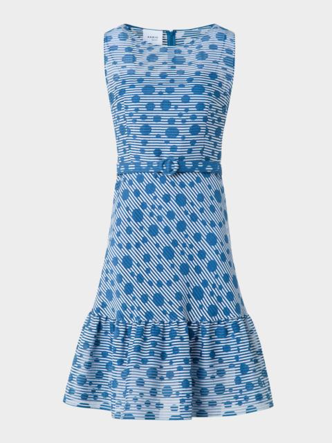 AKRIS Sleeveless Belted Dot-Seersucker Dress