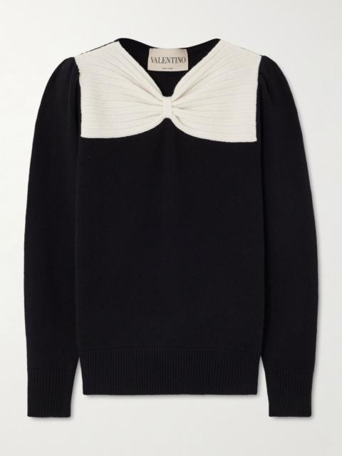 Valentino Bow-detailed two-tone wool sweater Black