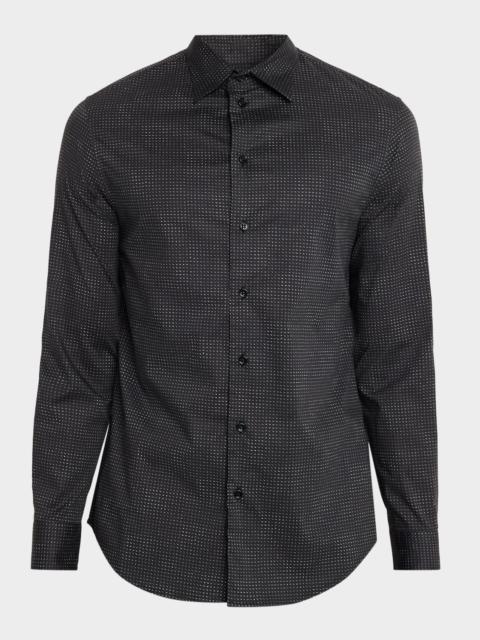 EMPORIO ARMANI Men's Cotton Micro-Pattern Sport Shirt