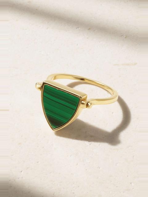 MATEO Flip 14-karat gold, malachite and diamond ring