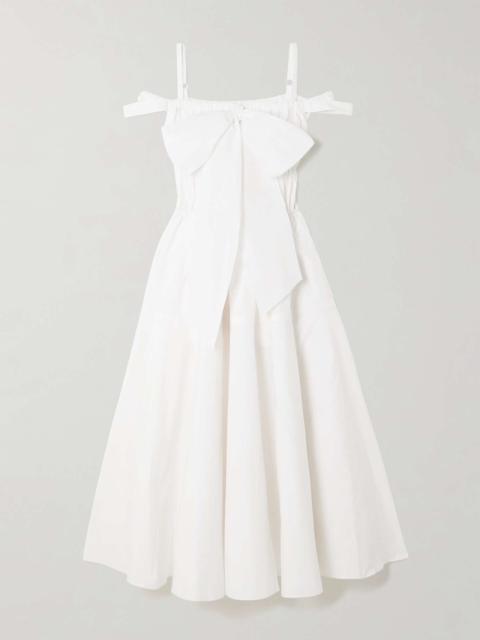 PATOU Cold-shoulder bow-detailed shirred poplin maxi dress