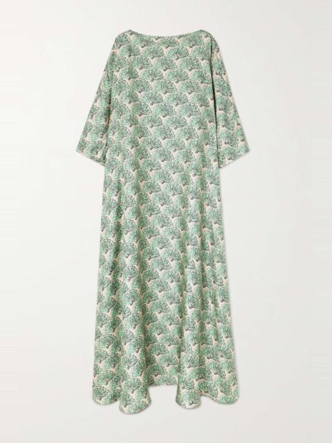 Muumuu printed silk-twill maxi dress