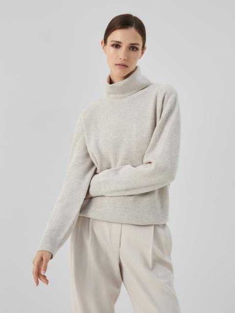 Cashmere English rib turtleneck sweater with monili