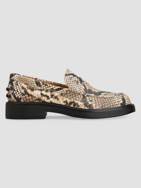 Tod's Women's Snakeskin-Print Leather Penny Loafers - Natural