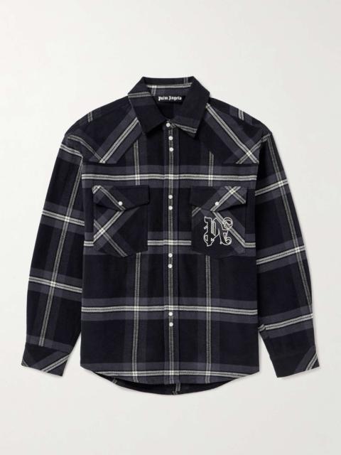 Palm Angels Logo-Embroidered Checked Cotton-Flannel Overshirt
