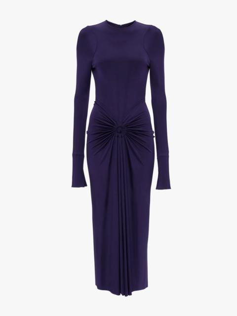 Victoria Beckham Long Sleeve Gathered Midi Dress In Ultraviolet