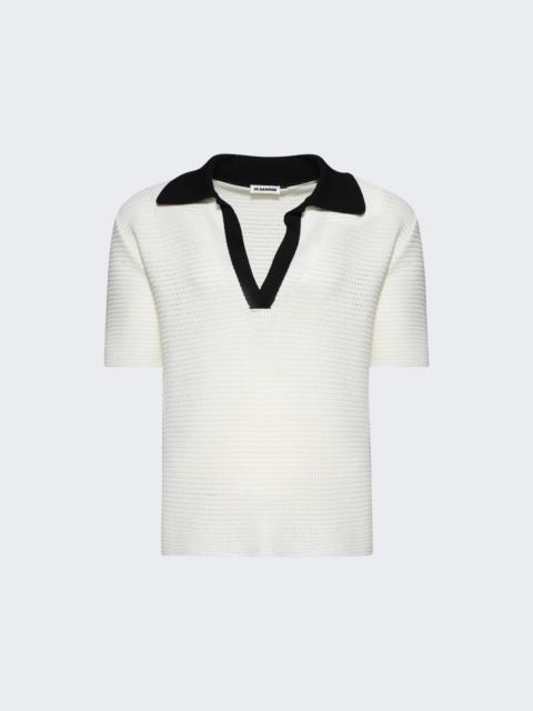 Jil Sander Short Sleeve Knit Polo Shirt Chalk