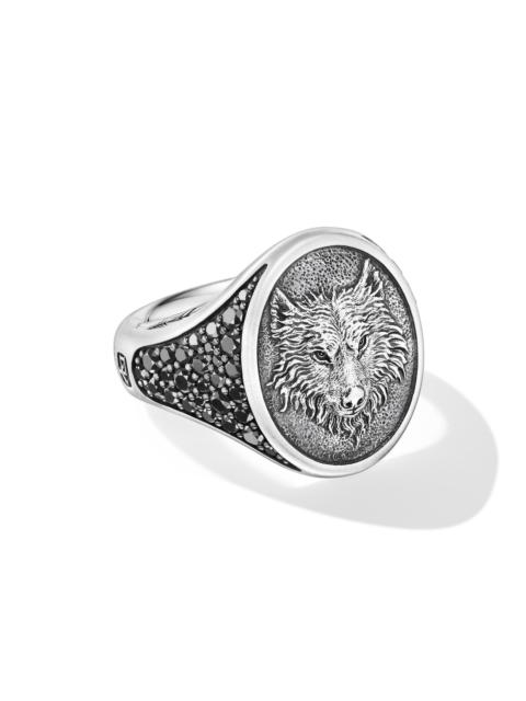 DAVID YURMAN Men's Petrvs Wolf Signet Ring in Sterling Silver - Black Diamond