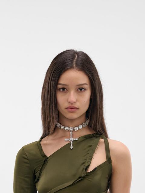 Blumarine Silver Crystal Cross Choker