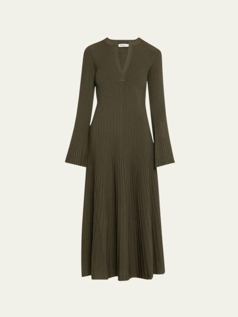 Genna Ribbed Long-Sleeve Midi Dress