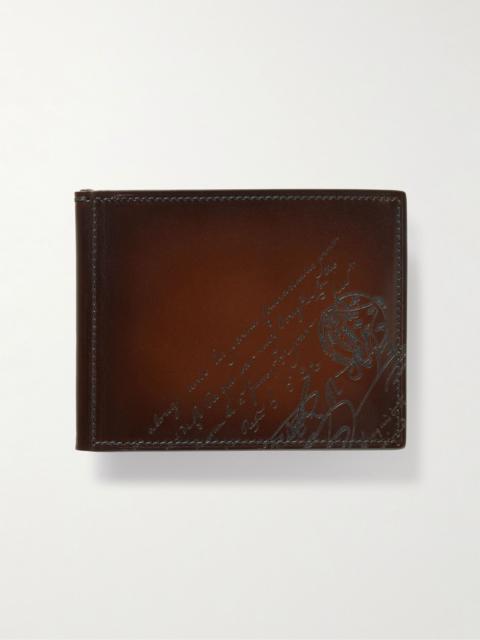 Berluti Figure Scritto Venezia Leather Bifold Wallet with Money Clip Brown