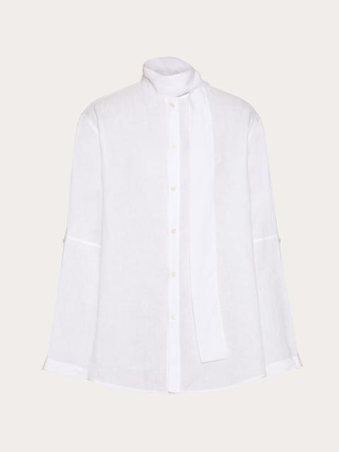 Valentino LINEN SHIRT WITH SCARF COLLAR AND SIGNATURE VLOGO EMBROIDERY